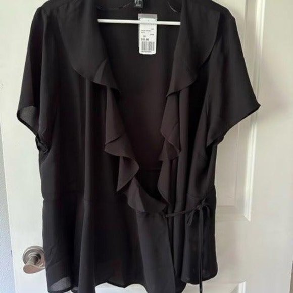 Forever 21 Tops - Forever 21 Plus Size Black Ruffle Wrap Blouse Peplum Chiffon Short Sleeve 3X NWT